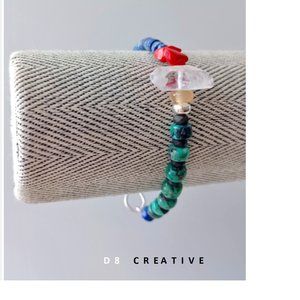 New unisex 925 sterling silver with white quartz and mixed gemstones bracelet